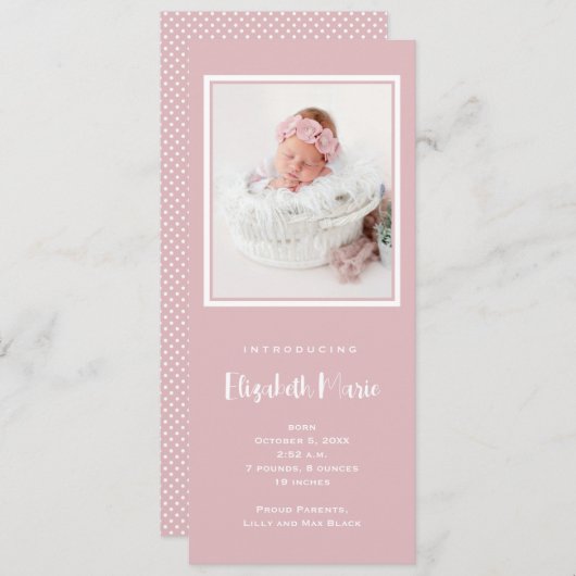 Faire-part Bébé rose fille photo naissance (Devant / Derrière)