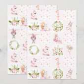 Faire-part Bébé Rose Floral Animaux Couette Motif (Devant / Derrière)