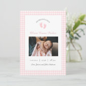 Faire-part Bébé rose mignon empreintes de filles Photo Naissa (Debout devant)