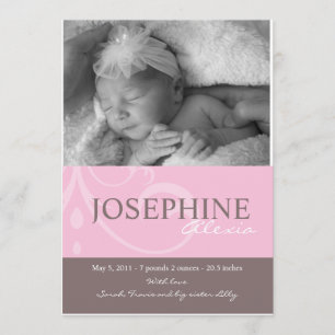 Faire-part bébé rose ornement