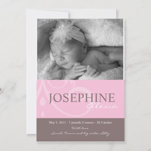 Faire-part bébé rose ornement (Devant)