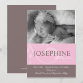 Faire-part bébé rose ornement (Devant / Derrière)