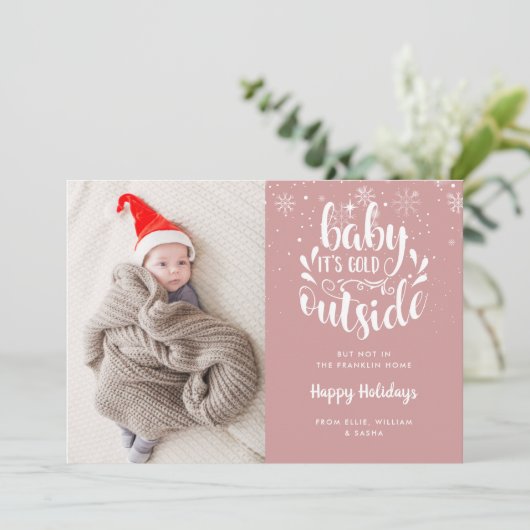 Faire-part Bébé son froid dehors Fille vacances Naissance (Debout devant)