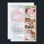 Faire-part Bébé Son Froid Extérieur Photos Fille Fête Naissan<br><div class="desc">Une carte de faire-part de naissance de vacances 3 collage photo élégant pour vous de personnaliser avec vos 3 photos spéciales dans des cadres en or,  message de vacances,  noms,  et statistiques de naissance. L'envers est en train de tomber des flocons de neige. Conçu par Thisisnotme©</div>