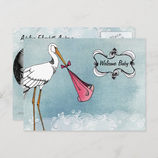 Faire-part bébé Stork (Devant / Derrière)