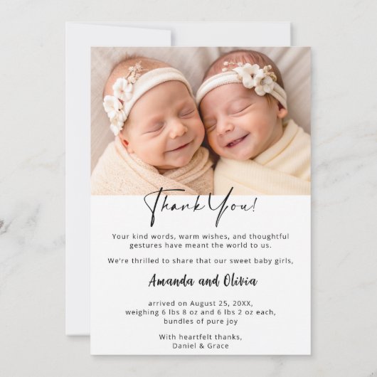 Faire-part bébé Twin moderne avec photos (Dos)