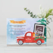 Faire-part Bébé Ultrasound Photo Camion de Noël Rouge (Debout devant)