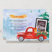 Faire-part Bébé Ultrasound Photo Camion de Noël Rouge (Devant / Derrière)
