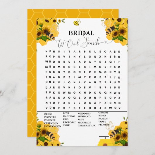 Faire-part Bee Bride jeu de recherche mot moderne (Devant / Derrière)