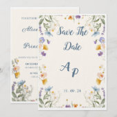 Faire-Part Beige Fleur pour Mariage (Devant / Derrière)