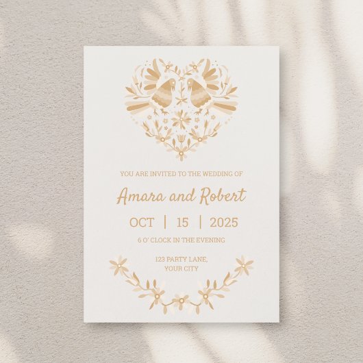 FAIRE-PART BEIGE MEXICAN OTOMI HEART