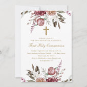 Faire-part Belle florale et croix Première sainte communion (Devant)