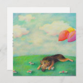 Faire-part berger allemand fille d'anniversaire mignon dessin (Devant / Derrière)