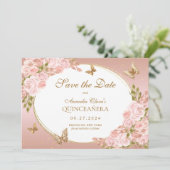 Faire-part Beurre rose rose floral Quinceanera (Debout devant)