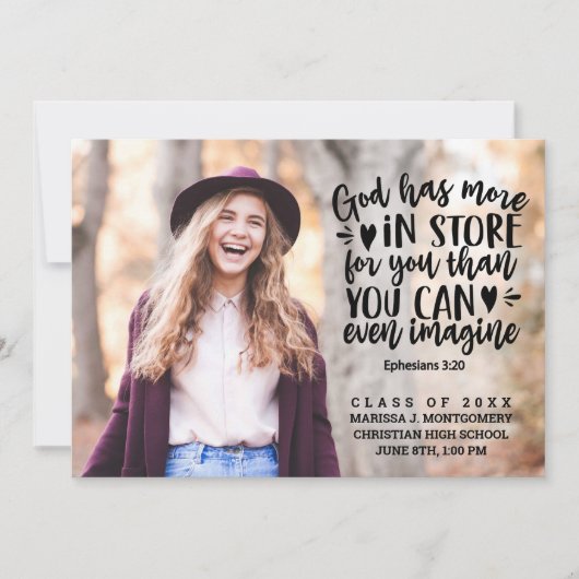 Faire-part Bible Verse Photo Typographie moderne Graduation (Devant)