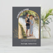 Faire-part Bientôt Arc d'or 2 Photo Grossesse gris (Debout devant)