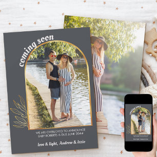 Faire-part Bientôt Arc d'or 2 Photo Grossesse gris