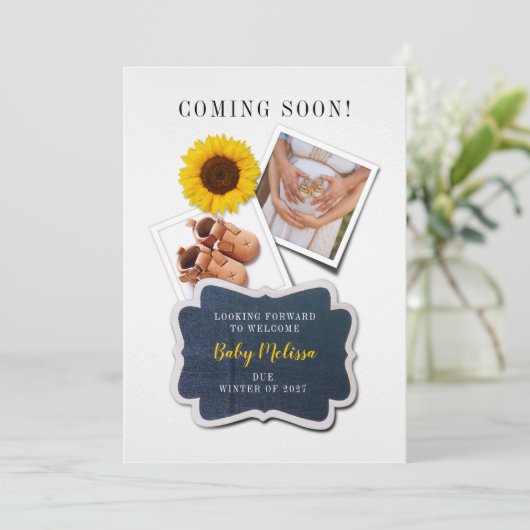 Faire-part Bientôt bébé fille grossesse (Debout devant)