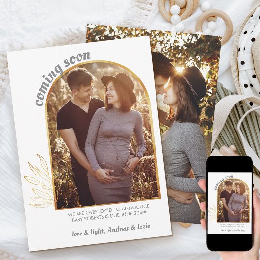 Faire-part Bientôt Gold Arch 2 Photo Grossesse