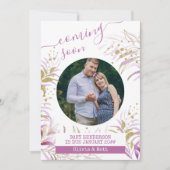 Faire-part Bientôt Maternité Photo Élégant Rosé Foliage (Devant)