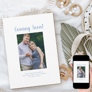 Faire-part Bientôt Photo Bleu Brush Script Annonce de Grosses