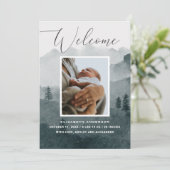 Faire-part Bienvenue . Aquarelle bois hiver naissance bébé (Debout devant)