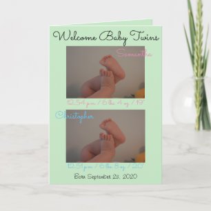 Faire-part Bienvenue Baby Girl Twins Birth Stats Card