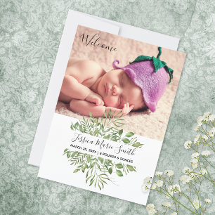 Faire-part Bienvenue Bébé vert Photo Naissance