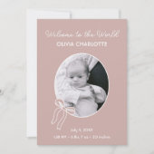 Faire-part Bienvenue dans le monde Dusty rose nouveau-né nais (Devant)