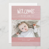 Faire-part Bienvenue dans le monde rose Burlap bébé naissance (Devant / Derrière)
