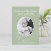 Faire-part Bienvenue dans le monde Sage Green Naissance de no (Debout devant)