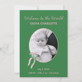 Faire-part Bienvenue dans le monde vert nouveau-né naissance (Devant)