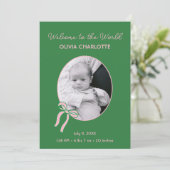 Faire-part Bienvenue dans le monde vert nouveau-né naissance (Debout devant)