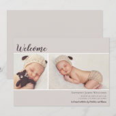 Faire-part Bienvenue Deux Photo Ecru Baby (Devant / Derrière)