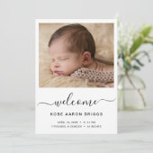 Faire-part Bienvenue Elegant Simple bébé photo naissance (Debout devant)