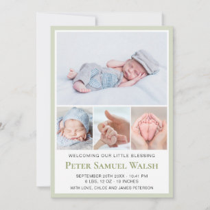 Faire-part Bienvenue petit garçon bébé de couleur vert clair 