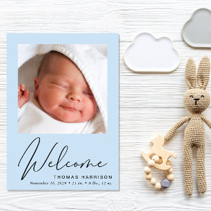 Faire-part Bienvenue Photo Collage bébé garçon bleu naissance