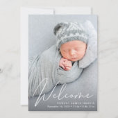 Faire-part Bienvenue Photo Collage blanc Script naissance (Devant)