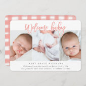 FAIRE-PART BIENVENUE ROSE-BÉBÉ (Devant / Derrière)