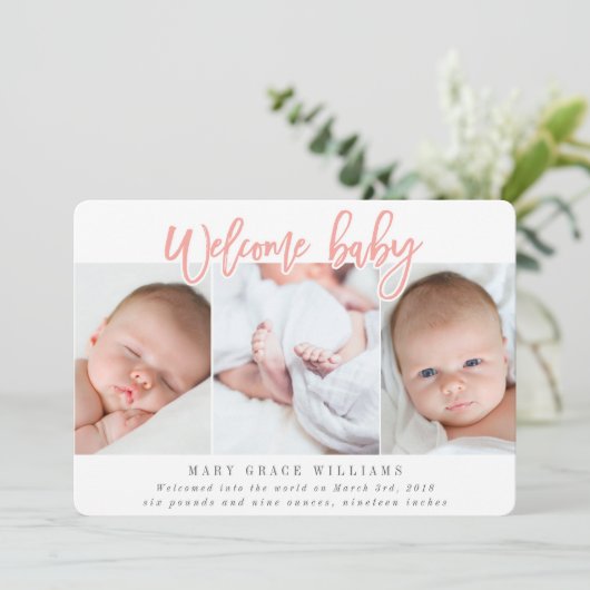 FAIRE-PART BIENVENUE ROSE-BÉBÉ (Debout devant)