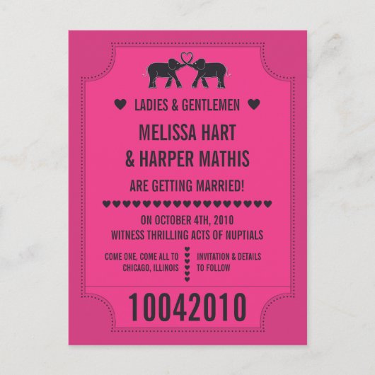 Faire-part Billet Carnaval Enregistrer la date Carte postale (Devant)