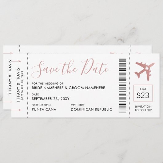 Faire-part Billet d'avion Pink Boarding Pass Enregistrer la d (Devant / Derrière)