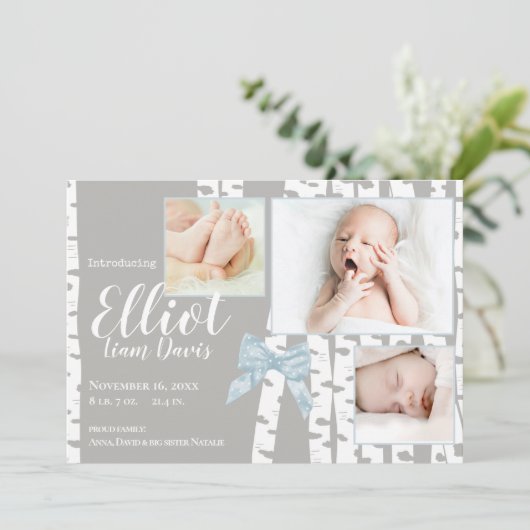 Faire-part Birch et naissance de bébé bow avec photos (Debout devant)