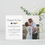 Faire-part Black and Gold Las Vegas Photo Elopement<br><div class="desc">Vous et votre amoureuse avez fui Las Vegas pour être mariés et vouloir partager les bonnes nouvelles avec votre famille et vos amis. Personnalisez cette parties scintillant en faux or glamour et couleur carte noire en faire-part à thème avec votre texte personnalisé et une photo mariage.</div>