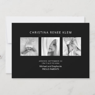 Faire-part Black B/W Collage photo Naissance moderne