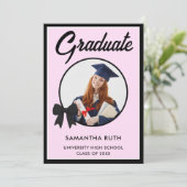 Faire-part Black Gingham Bow Photo Graduation (Debout devant)