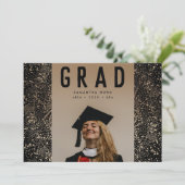 Faire-part Black Gold Elegant Foil Botanics Grad Photo (Debout devant)