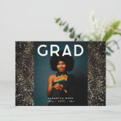 Faire-part Black Gold Elegant Foil Botanics Grad Photo (Debout devant)