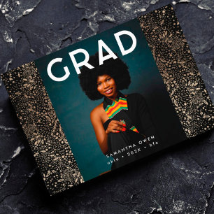 Faire-part Black Gold Elegant Foil Botanics Grad Photo