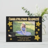 Faire-part Black & Gold Parties scintillant Étoiles Félicitat (Debout devant)